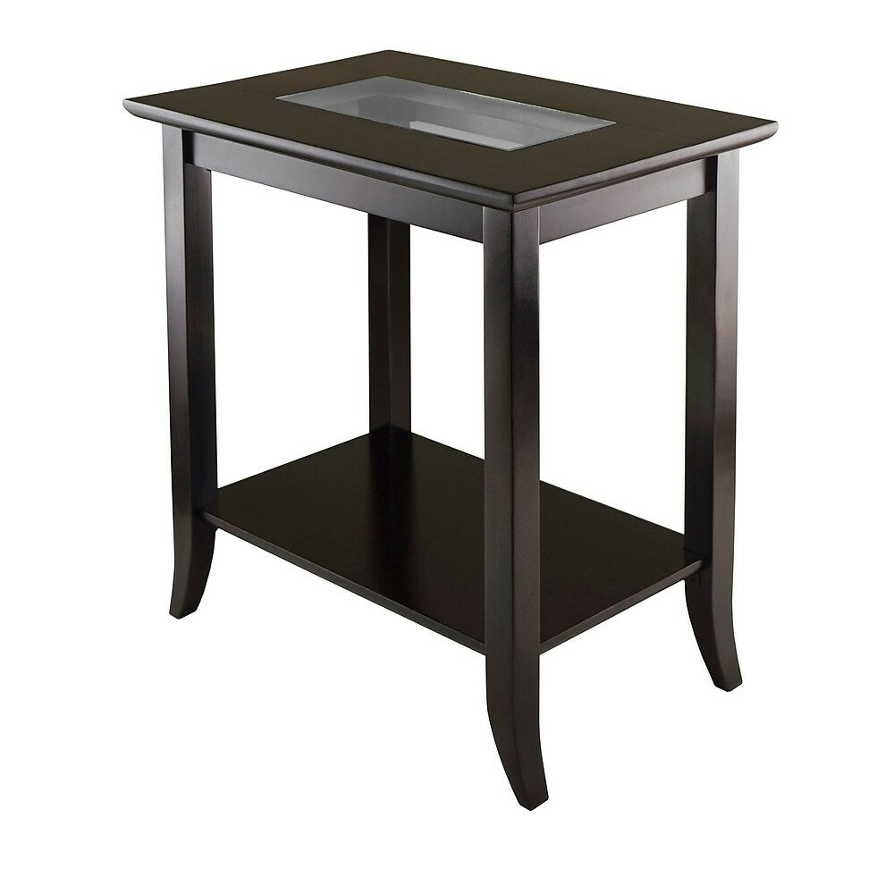 Image of Winsome Genoa Rectangular End Table with Glass Top and Shelf, Espresso, Brown