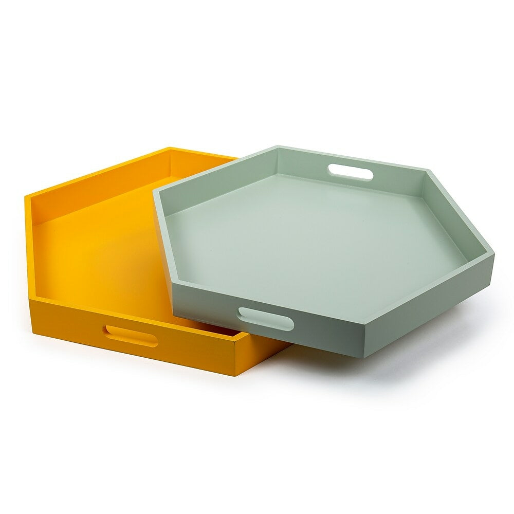 Image of CTG Wooden Hexagon Tray, White, Yellow, 2 Pack