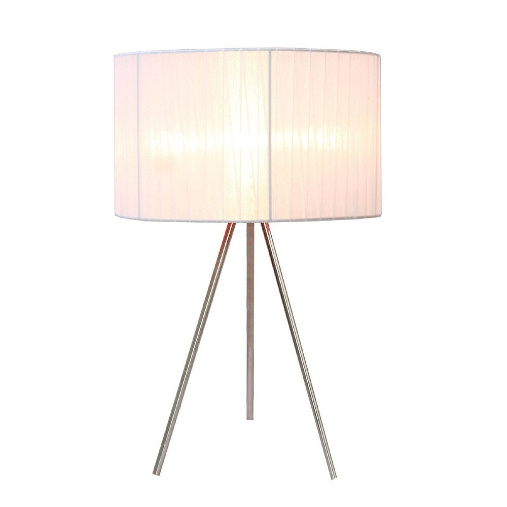 Image of Simple Designs White Sheer Silk Band Tripod Table Lamp, Brushed Nickel Finish