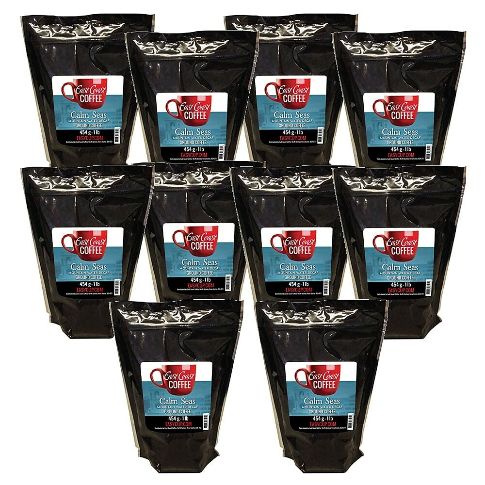 Image of East Coast Coffee Calm Seas Mountain Water Decaf Dark Roast Ground Coffee - 10 Pack