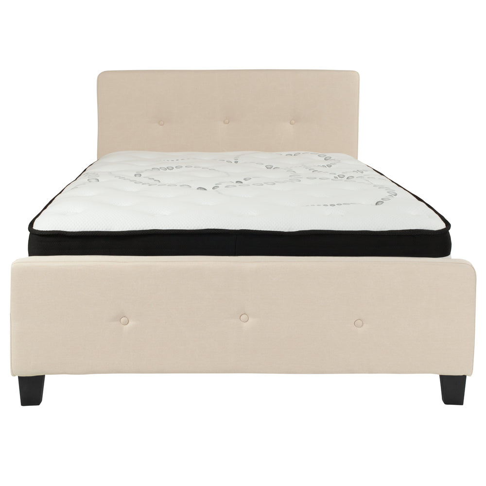 Image of Flash Furniture Tribeca Full Size Tufted Upholstered Platform Bed in Beige Fabric with Pocket Spring Mattress