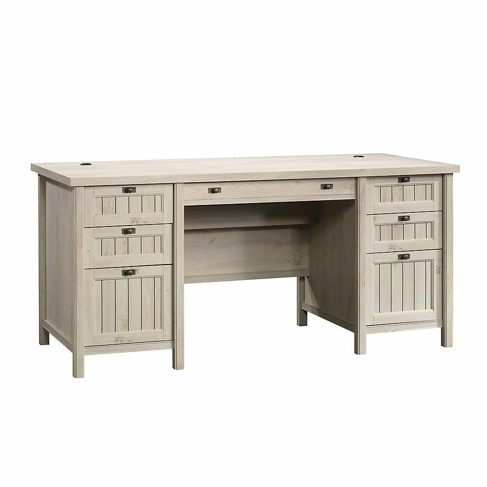 Image of Sauder 419954 Costa Executive Desk, Chalked Chestnut, White