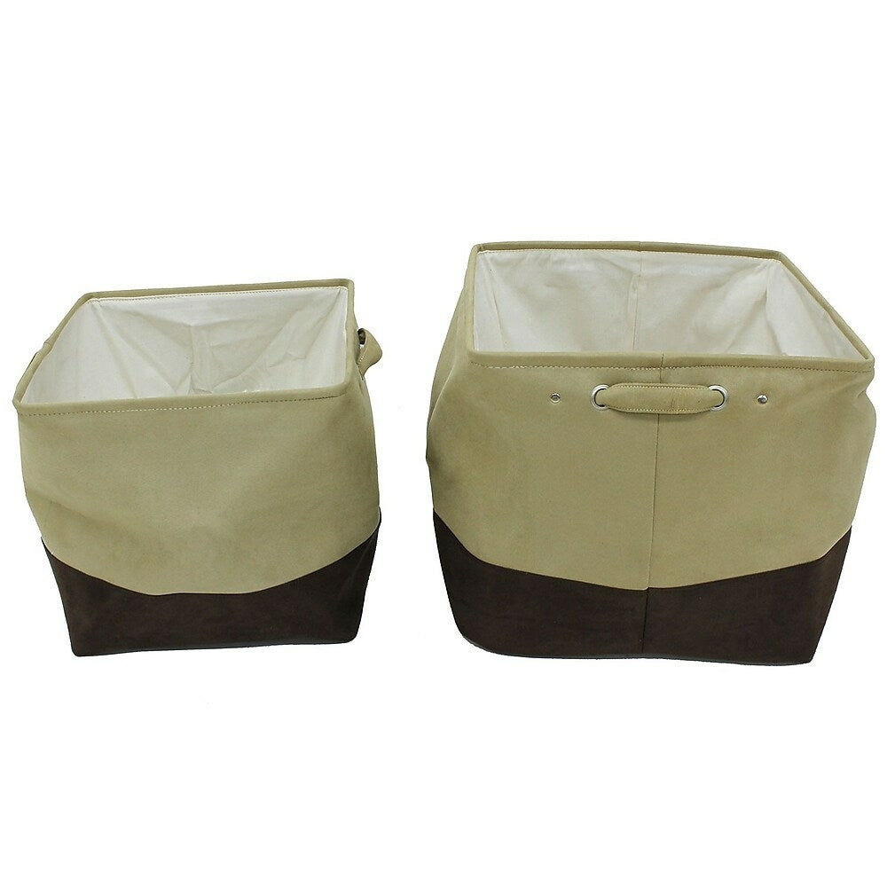 Image of Cathay Importers Milano Microsuede Square Storage Basket, Beige and Brown, 2 Pack