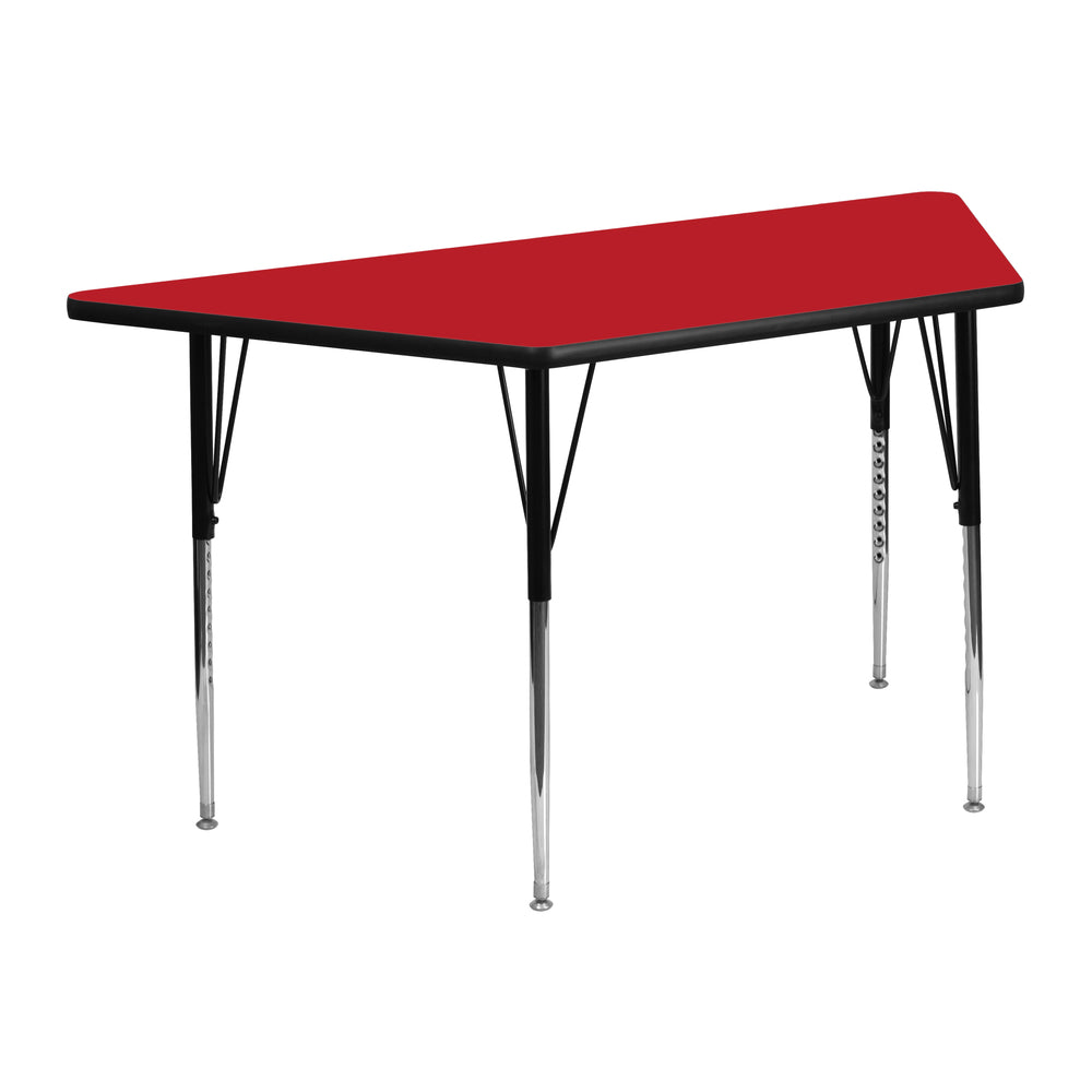 Image of Flash Furniture 24"W x 48"L Trapezoid Activity Table with 1.25" High Pressure Top and Standard Height Adjustable Legs, Red
