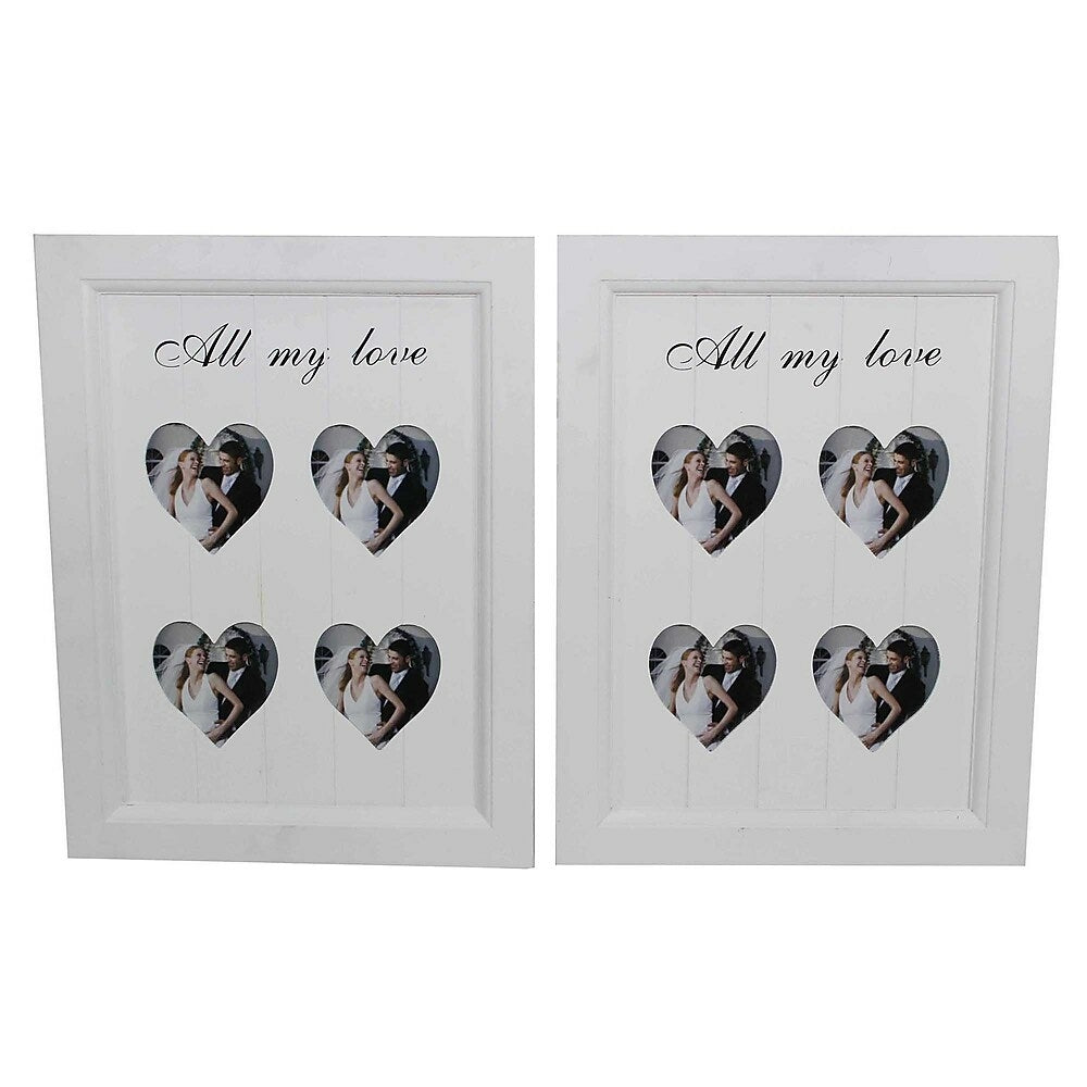 Image of Cathay Importers "All My Love" Hearts Collage Wood Photo Frame, 4 Photos, 3" x 3" Size, White, 2 Pack