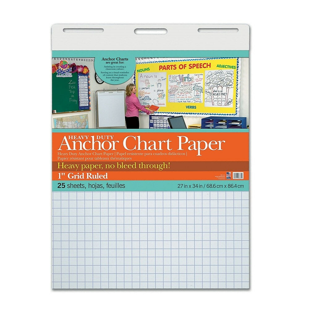 Image of Pacon Heavy Duty Anchor Chart Paper, 27" x 34", White, 1" Grid Rule, 25 Sheets/Pad (PAC3372)
