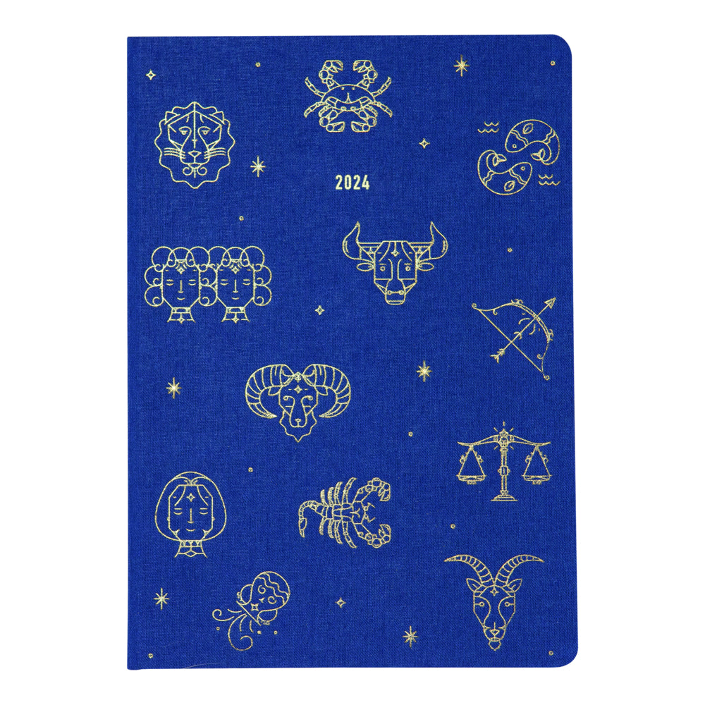 Image of Letts 2024 Zodiac Week To View Sewn Binding Planner - 8 1/4" H X 5 7/8" W - Midnight - Multilingual, Blue