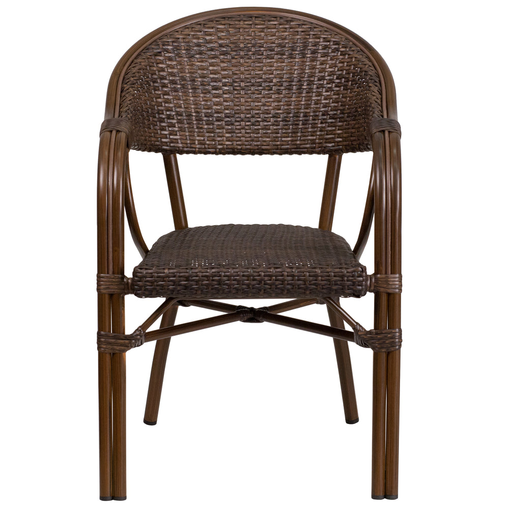 Image of Flash Furniture Milano Series Bark Brown Rattan Restaurant Patio Chair with Bamboo-Aluminum Frame, 3 Pack