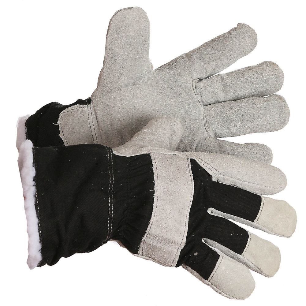 Image of Forcefield "Arnold" Pile Lined Split Leather Work Glove - Black/Grey - 2 Pack, Blue