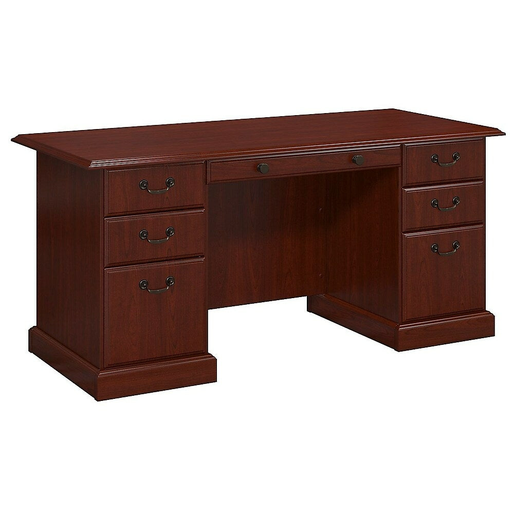 Image of kathy ireland Office by Bush Furniture Bennington Executive Desk, Harvest Cherry (WC65566-03K), Red