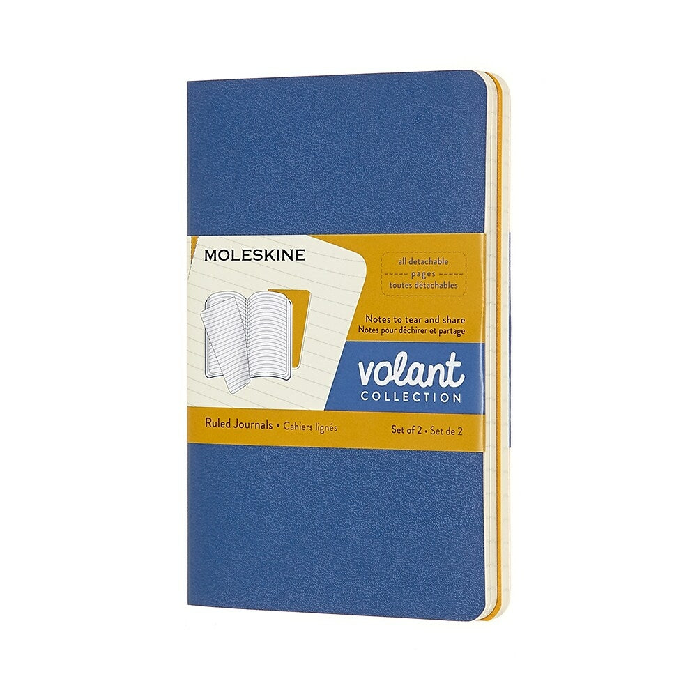 Image of Moleskine Volant Ruled Soft Cover Journal with Pocket - 3.5" x 5.5" - Forget-Me-Not Blue/Amber Yellow - 2 Pack