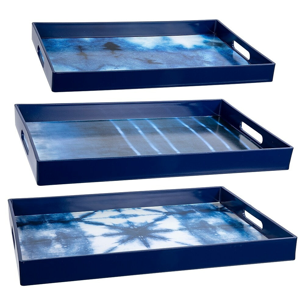Image of Truu Design Decorative Serving Tray Set, Set of 3, 18.5 x 13.5 inches, Blue
