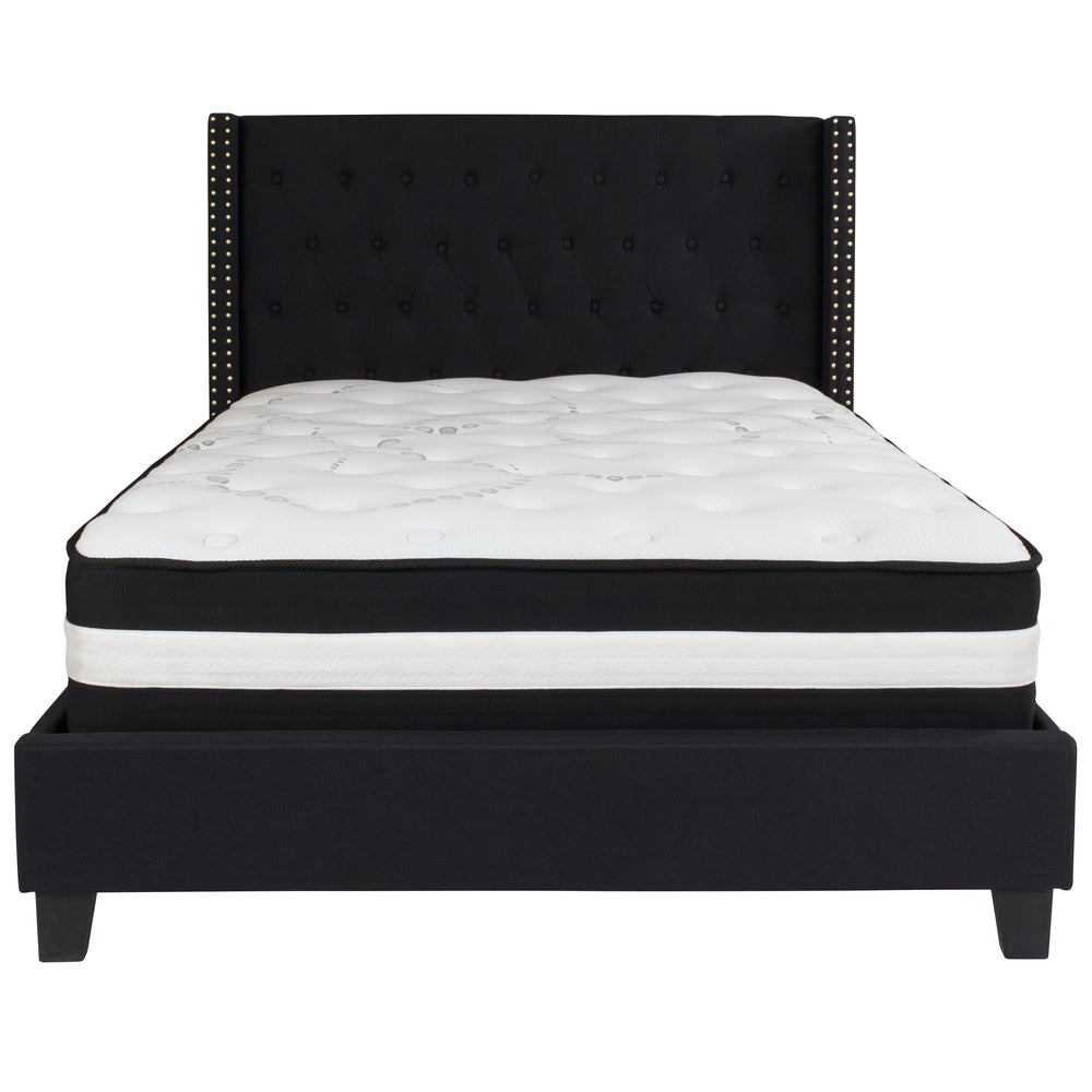 Image of Flash Furniture Riverdale Full Size Tufted Upholstered Platform Bed with Pocket Spring Mattress - Black Fabric