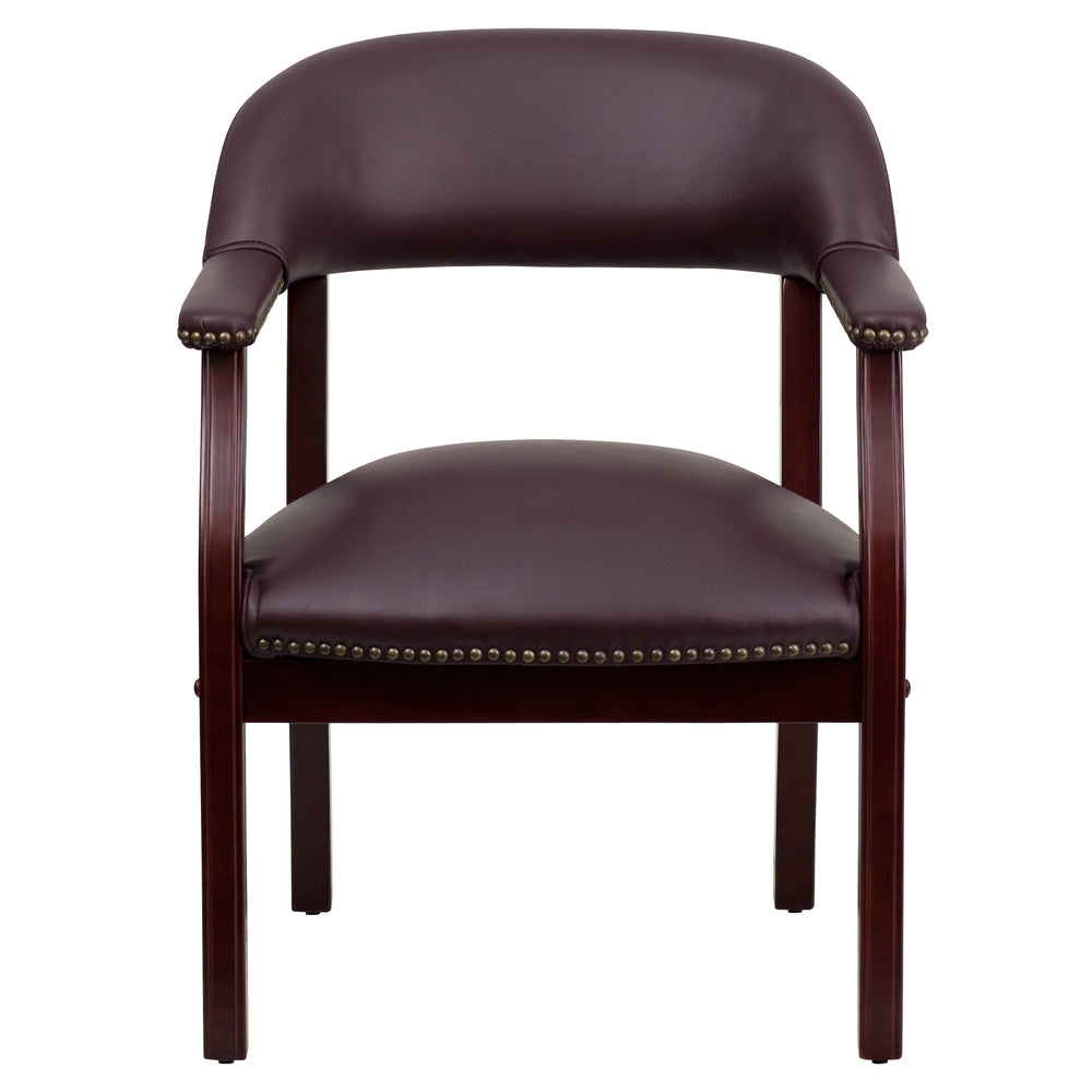 Image of Flash Furniture Burgundy Top Grain Leather Conference Chair with Accent Nail Trim, Red