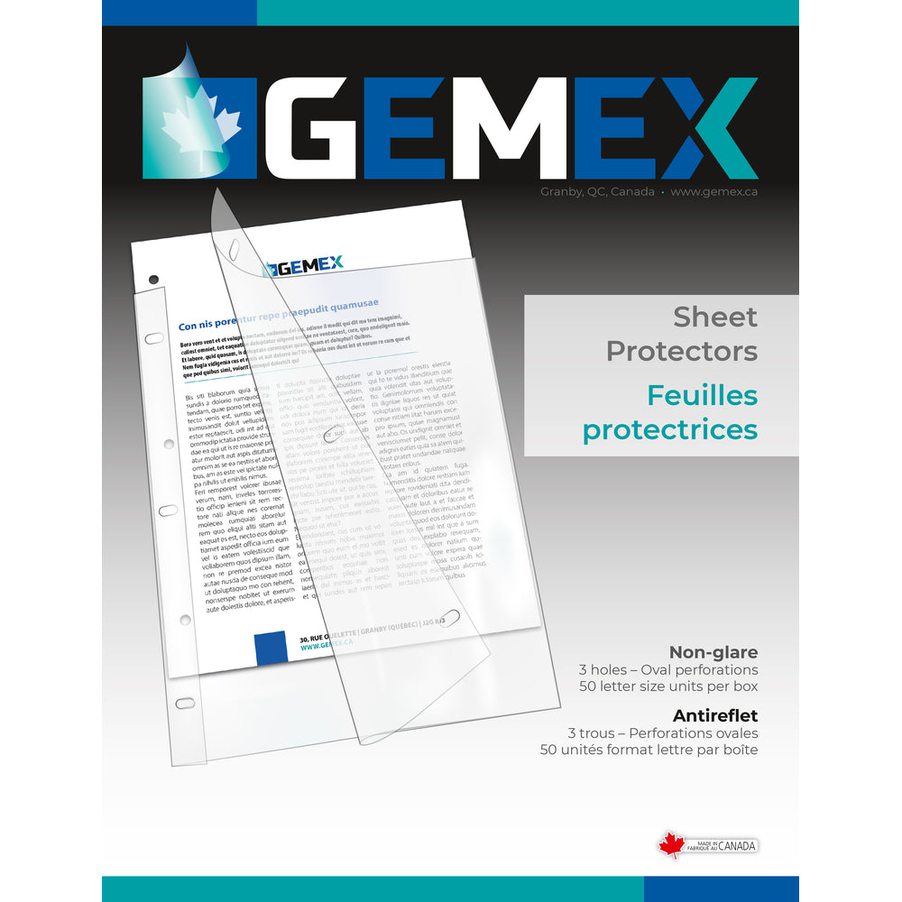 Image of Gemex Vinyl Sheet Protectors with Matte Finish, Clear, Letter Size, 4/1000" Thickness, 50 Pack