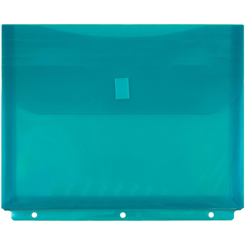 Image of JAM Paper Plastic 3 Hole Punch Binder Envelopes, VELCRO Brand Closure, 1 Expansion, 8.6 x 11.5, Teal Blue, 12 Pack (218VB1TE)