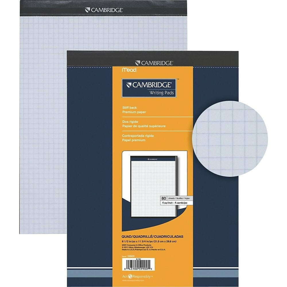 Image of Cambridge Premium Pad, Quad-Ruled, White, 8-1/2" x 11-3/4", 80 Sheets