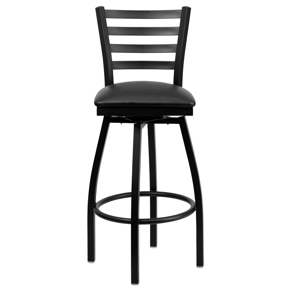 Image of Flash Furniture HERCULES Series Black Ladder Back Swivel Metal Barstool - Black