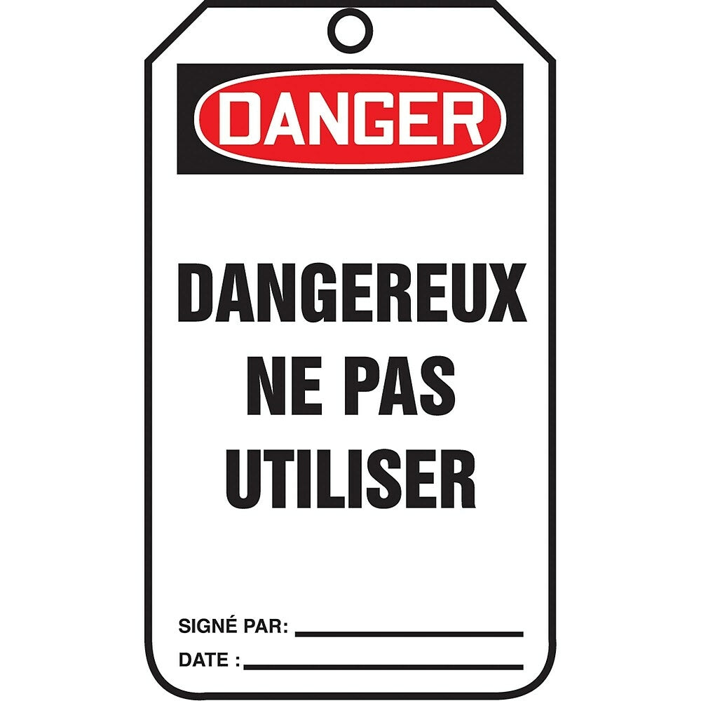 Image of Standard Safety Tags, Danger; Dangereux ne pas utiliser, SAU838, 25 Pack, White