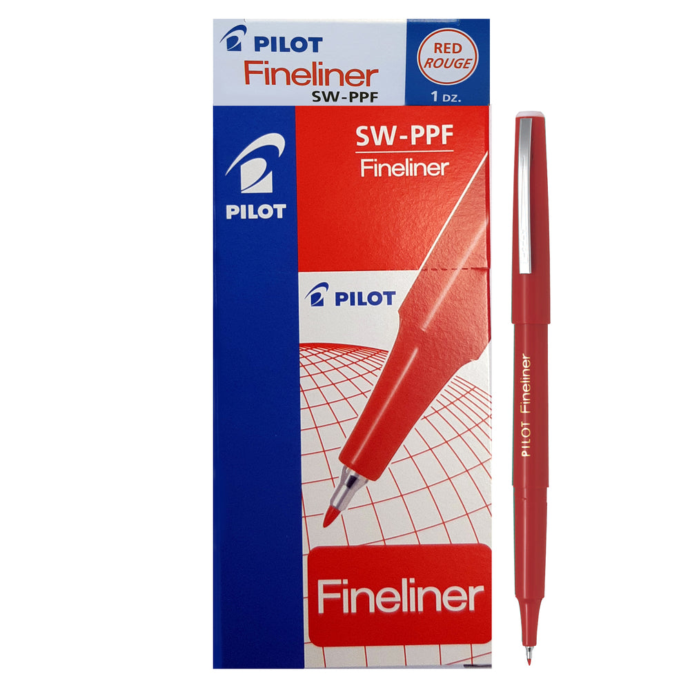 Image of Pilot Fineliner Pens, 1.2 mm, Red, 12 Pack