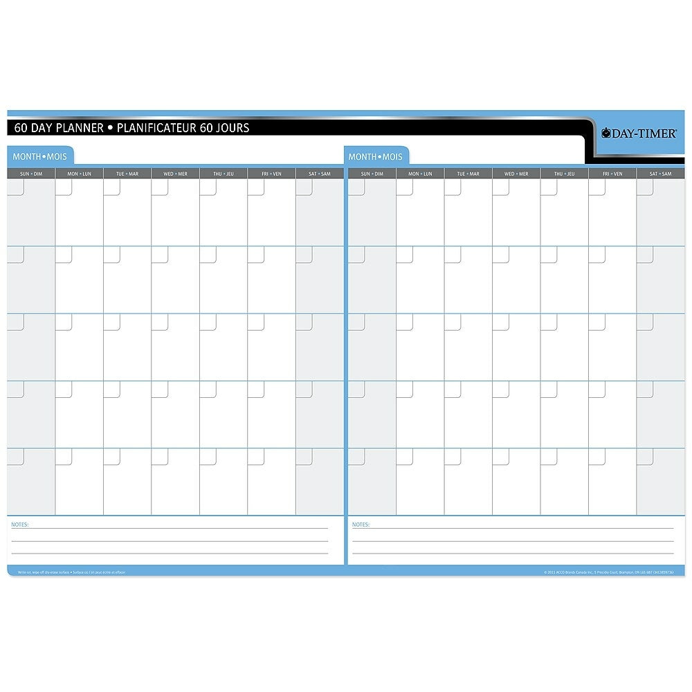 Image of Day-Timer Undated Flexible Erasable 30/60-Day Wall Planner - 17" x 24" - Bilingual