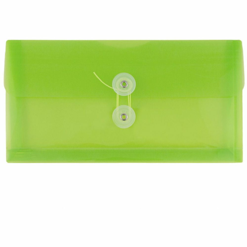 Image of JAM Paper Plastic Envelopes with Button and String Tie Closure #10 Business Booklet - 5.25" x 10" - Lime Green - 12 Pack