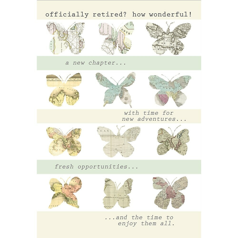 Image of Aline Greetings Special Occasion Retirement, Butterflies, Officially Retired? How Wonderful, 18 Pack