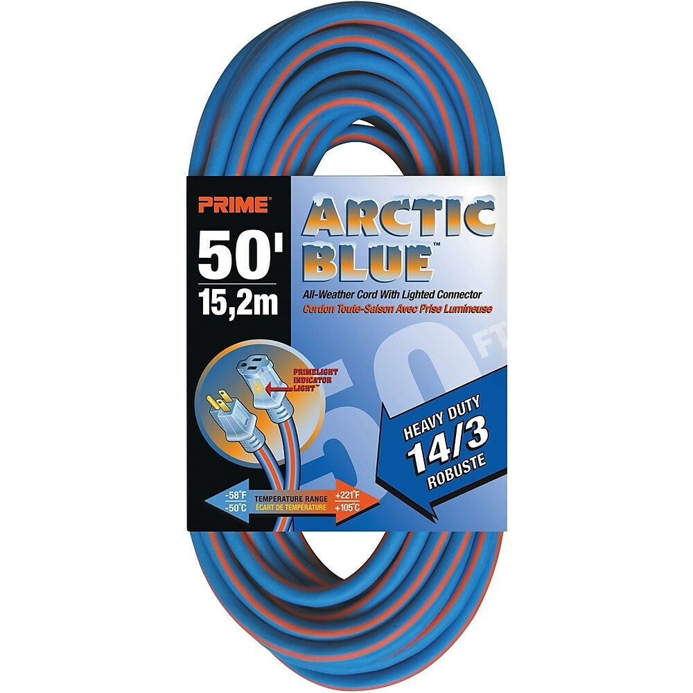 Image of All-Weather Extension Cord - Arctic Blue, XB895, 3-CONDUCTOR SJEOW, 300 V GROUNDING, Heavy-Duty