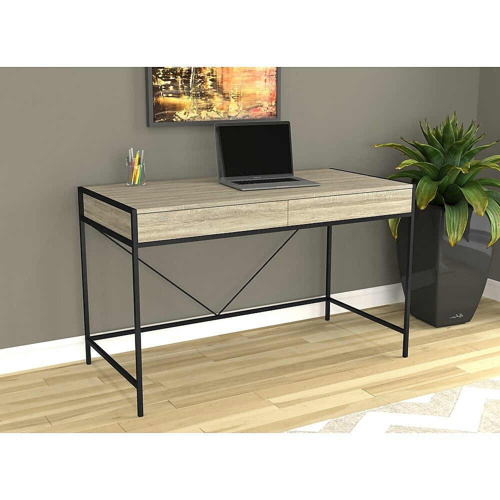 Image of Safdie & Co. 81030.Z.05 Computer Desk with Two Drawers and Black Metal Frame 49"L, Dark Taupe, Brown