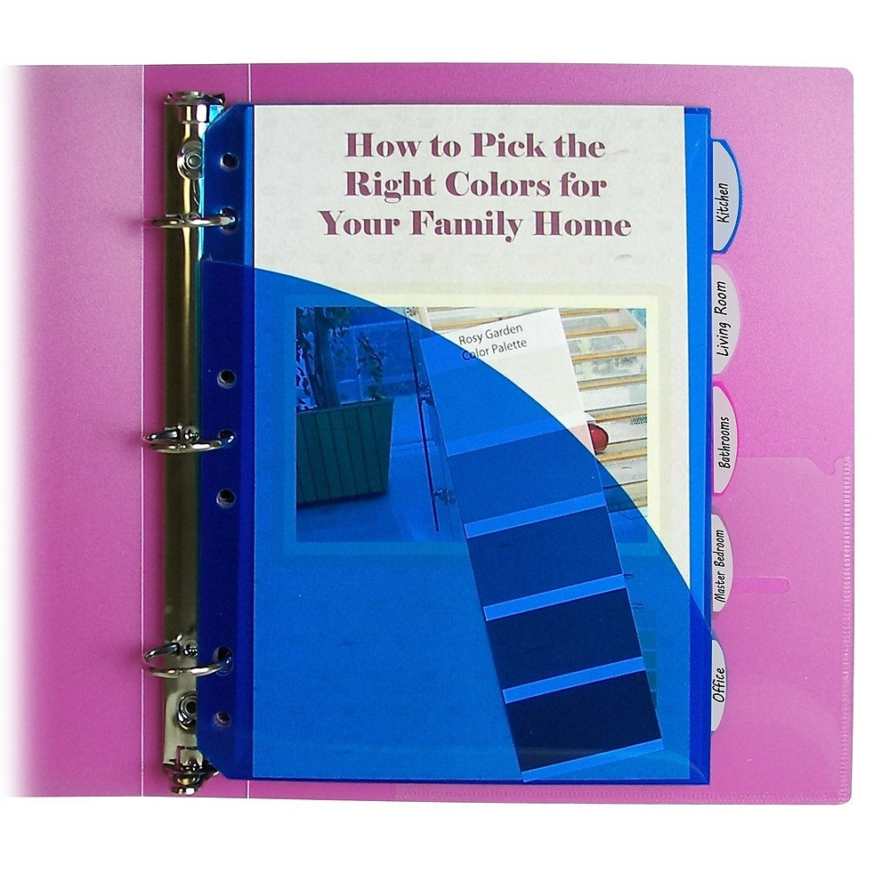 Image of C-Line Mini-Size Heavyweight Poly 5-Tab Binder Index Dividers with Slant Pockets, 60 Pack