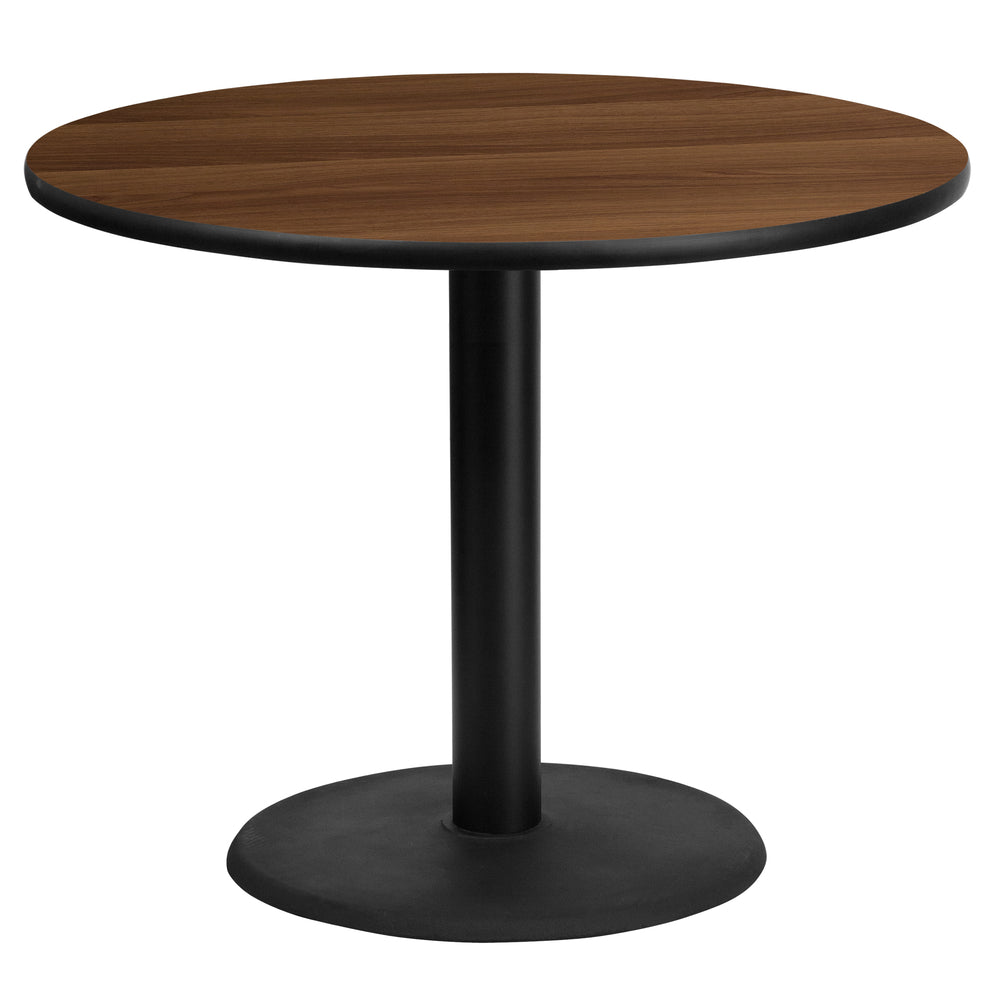 Image of Flash Furniture 36" Round Walnut Laminate Table Top with 24" Round Table Height Base