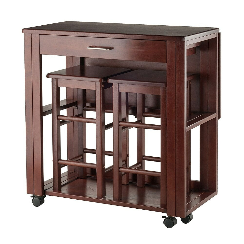 Image of Winsome Fremont 3-Piece Space Saver Cart Set, 2 Chairs, Walnut (94331)