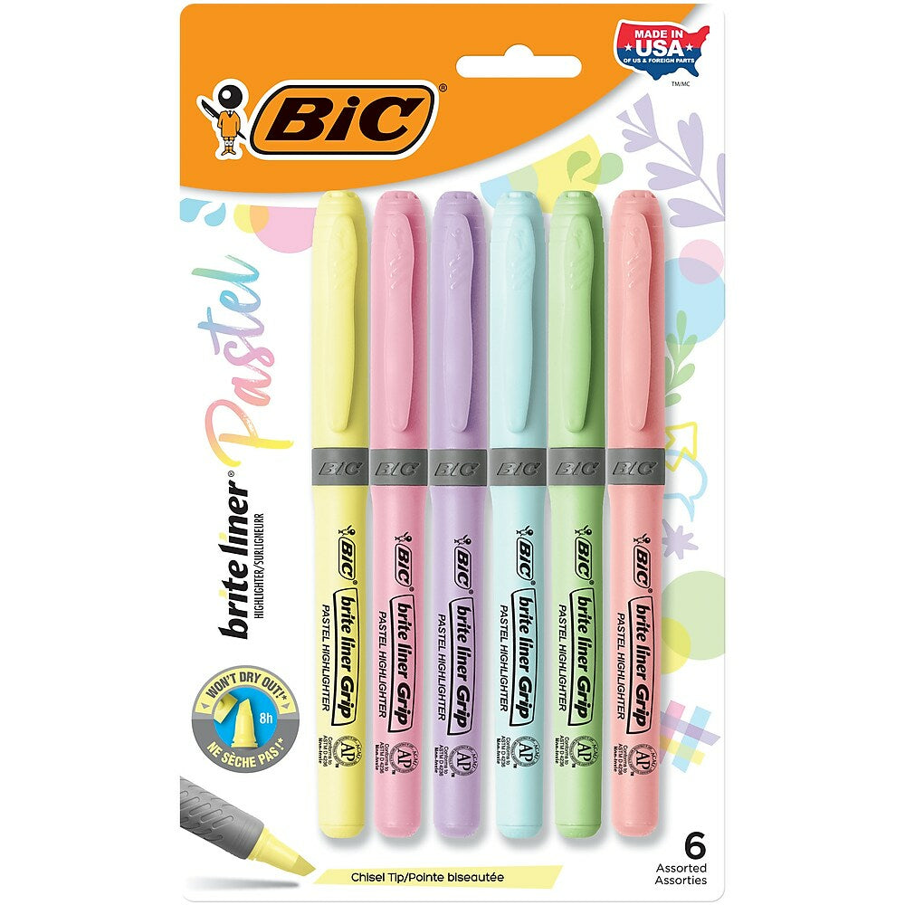 Image of BIC Brite Liner Grip Pastel Highlighters - 6 Pack