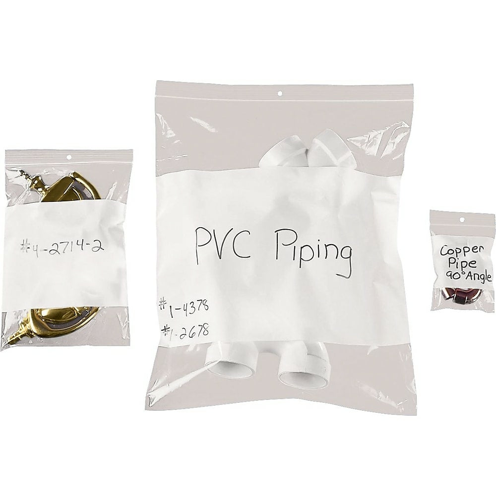 Image of 2-Mil Reclosable Polyethylene Bags with White I.D. Block and Hang Hole, 3" x 5", 1000 Pack