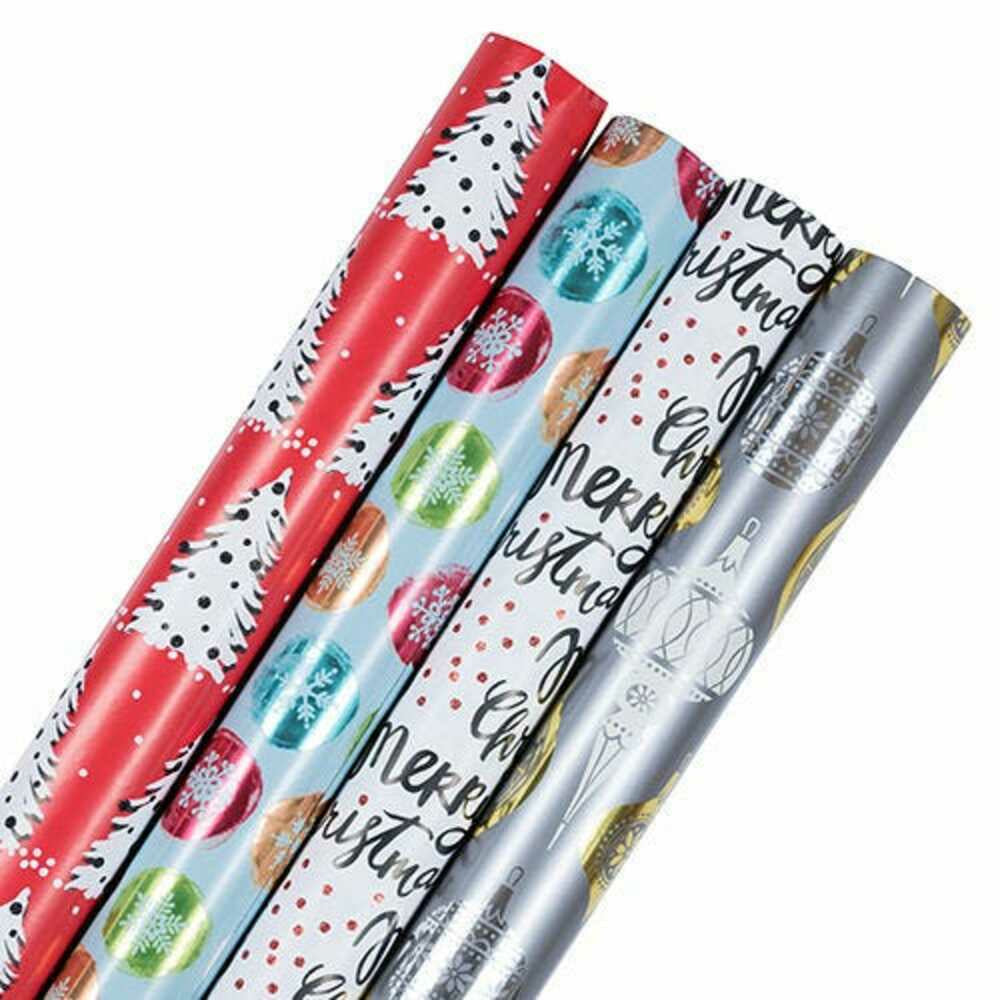 Image of JAM Paper Assorted Gift Wrap - Christmas Wrapping Paper - 85 Sq Ft Total - Shimmering Christmas - 4 Rolls/Pack
