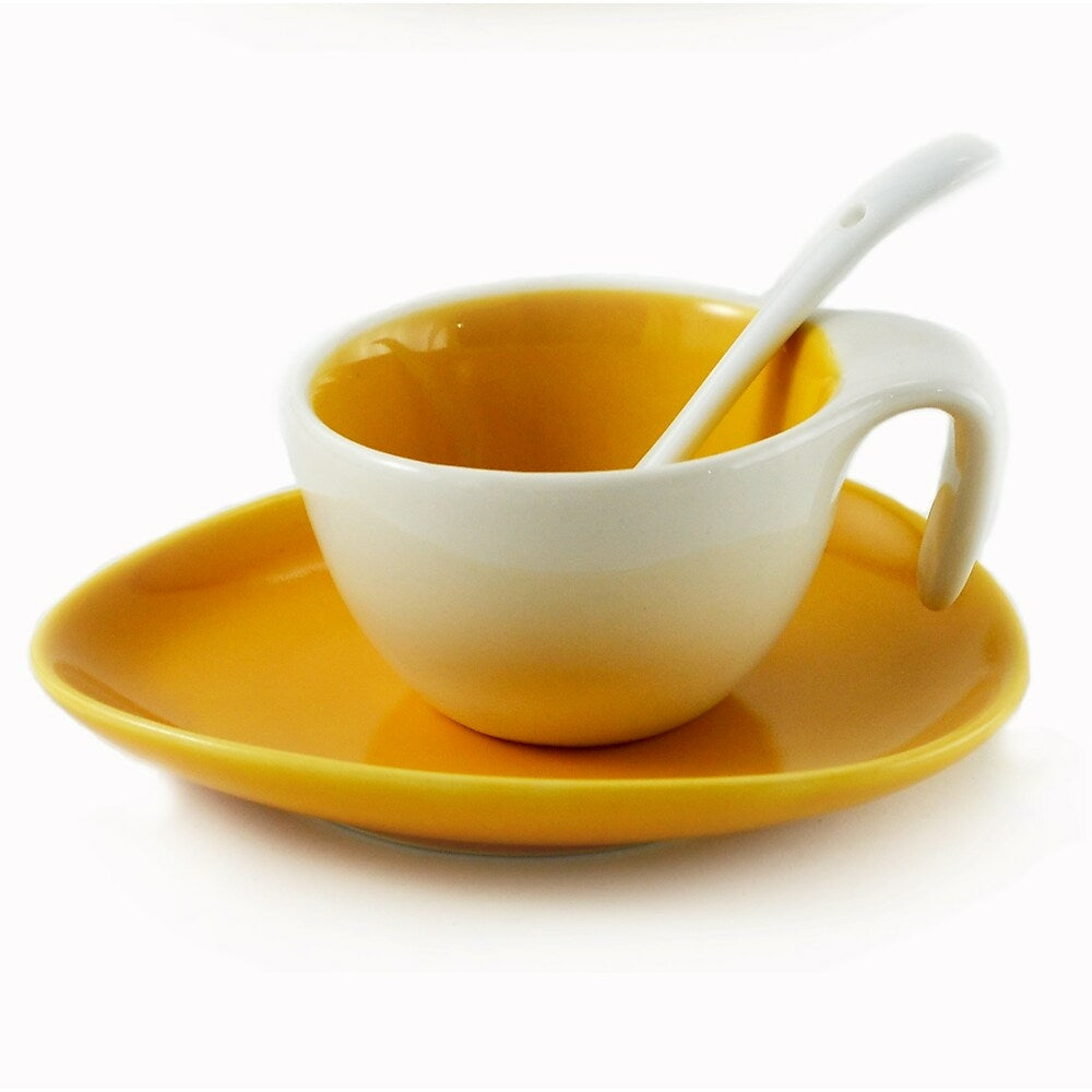 Image of Tannex 6 Espresso Cups and Saucers with Spoon, 2oz, Yellow, 6 Pack