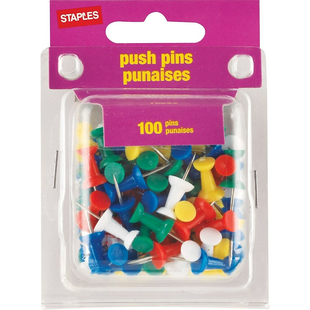 Image of Staples Push Pins - Assorted - 100 Pack