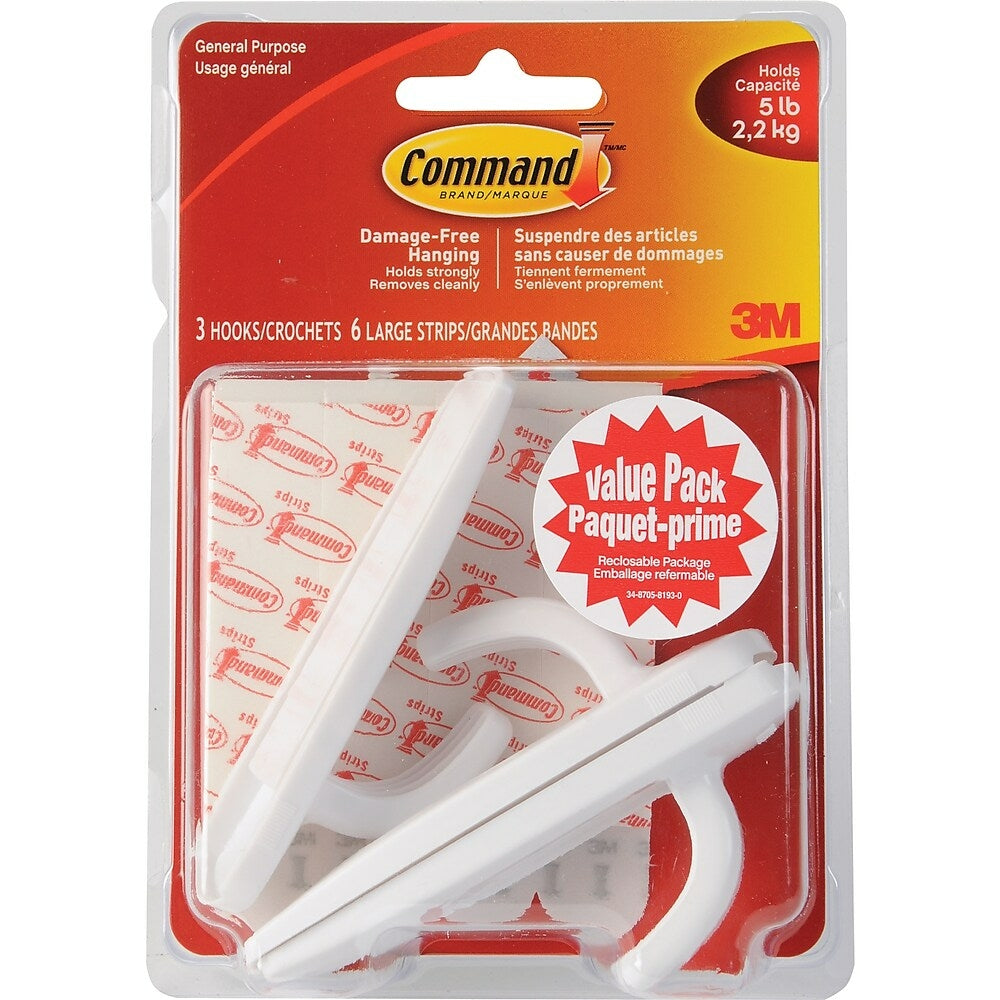 Image of Command Adhesive Hooks, Large, White