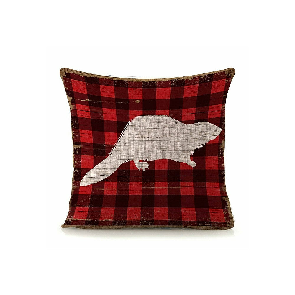 Image of Sign-A-Tology Beaver with Red & Black Plaid Pillow - 18" x 18"