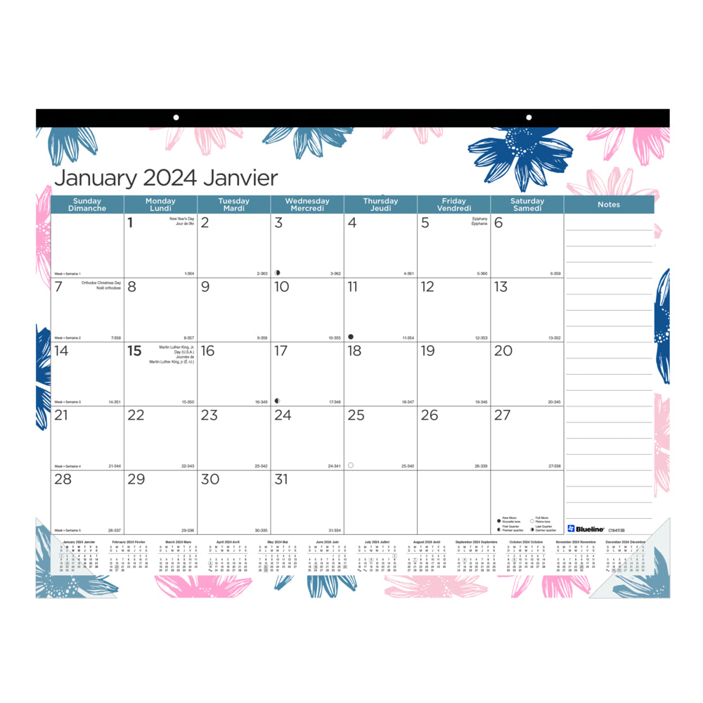 Image of Blueline 2024 Passion Monthly Desk Pad Calendar - 17" H x 22" W - Passion Design - Bilingual