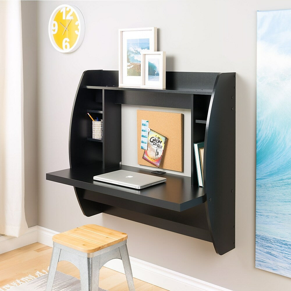 Image of Prepac Floating Desk With Storage, Black