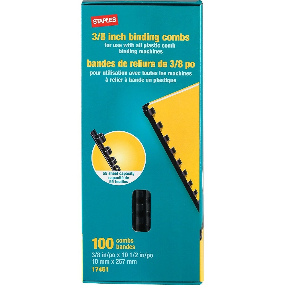 Image of Staples Plastic Binding Combs, 3/8", Black, 100-Pack, 100 Pack