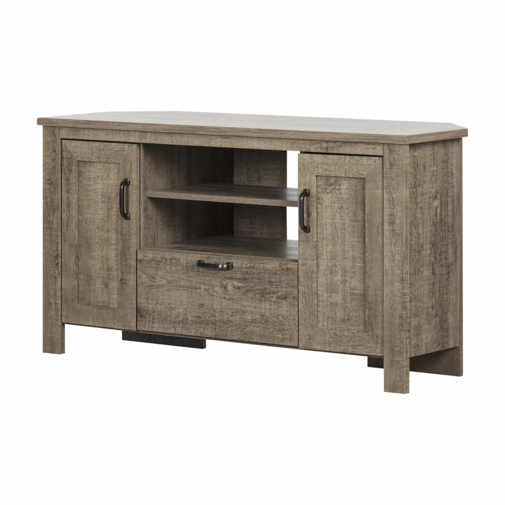 Image of South Shore Lionel Corner TV Stand - for TVs up to 48 inches - Weathered Oak - 55"