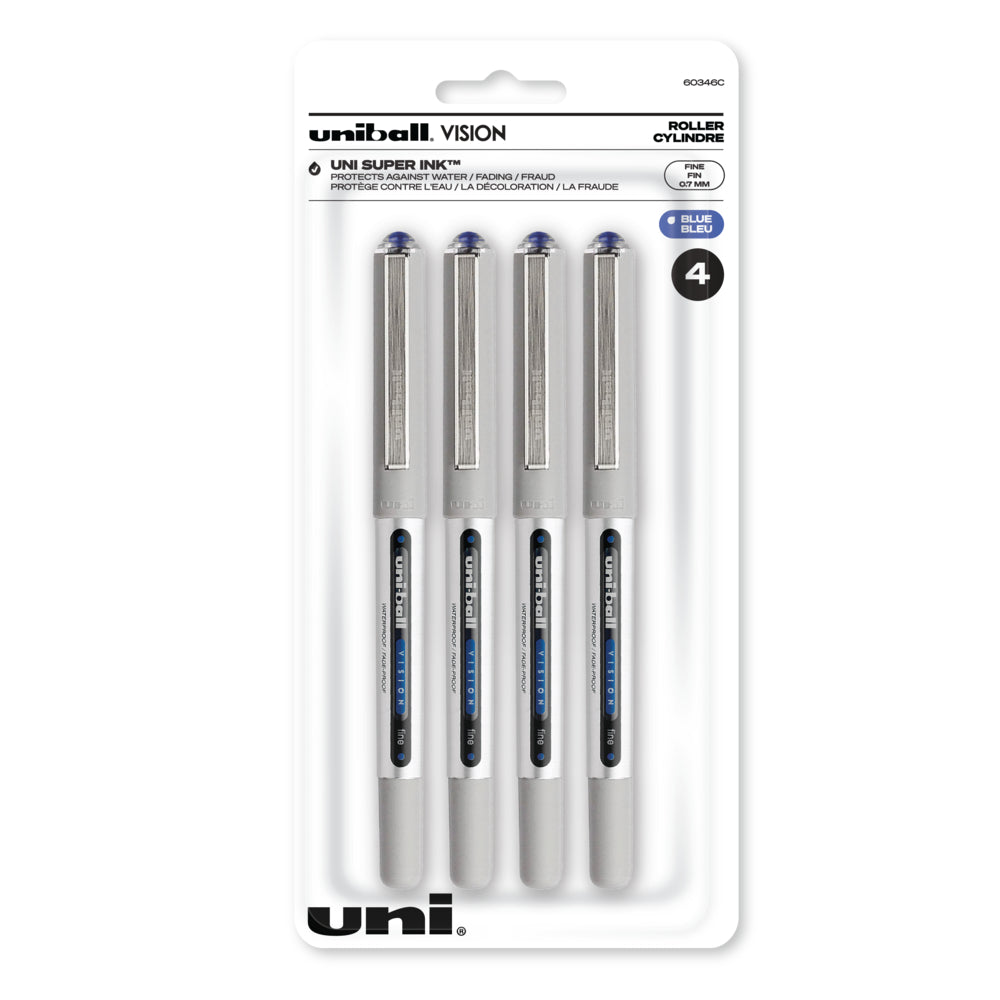 Image of uni-ball Vision Rollerball Pens - Fine Point (0.7mm) - Blue - 4 Pack