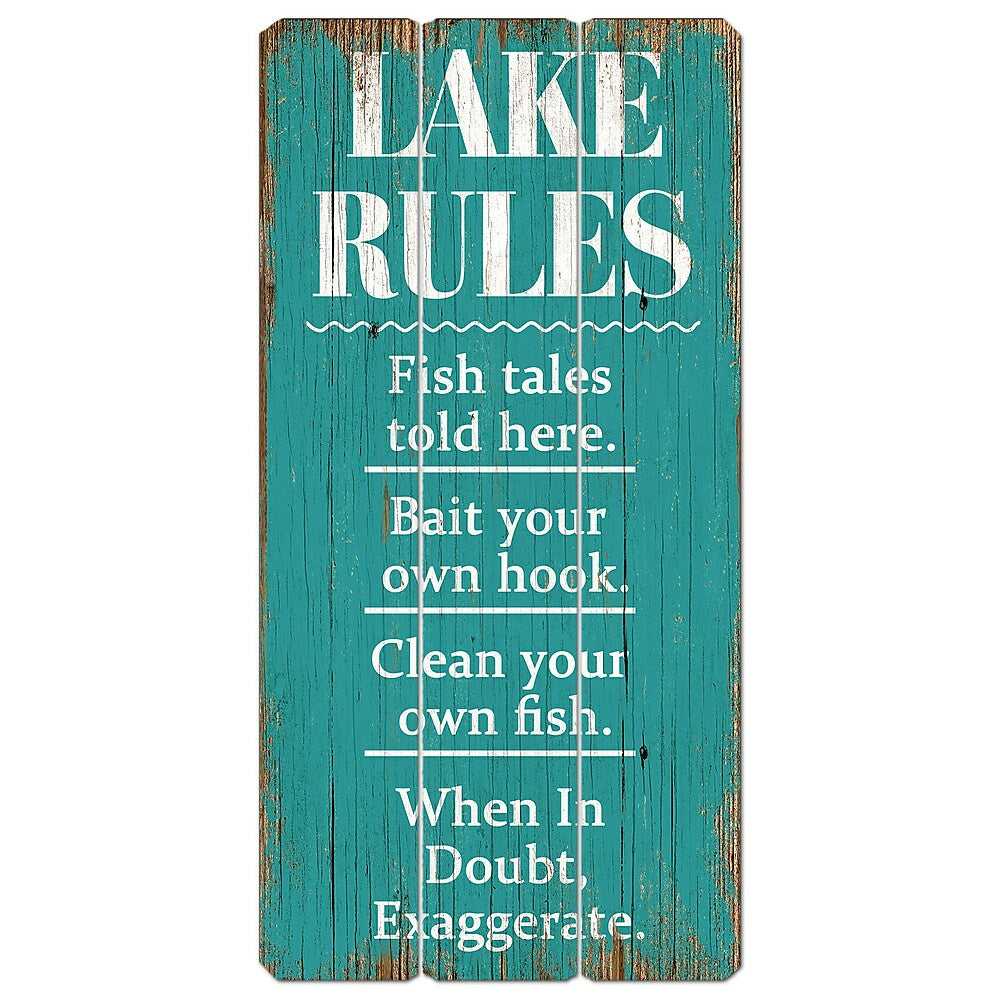 Image of Sign-A-Tology Lake Rules Vintage Wooden Sign in Blue - 24" x 12"