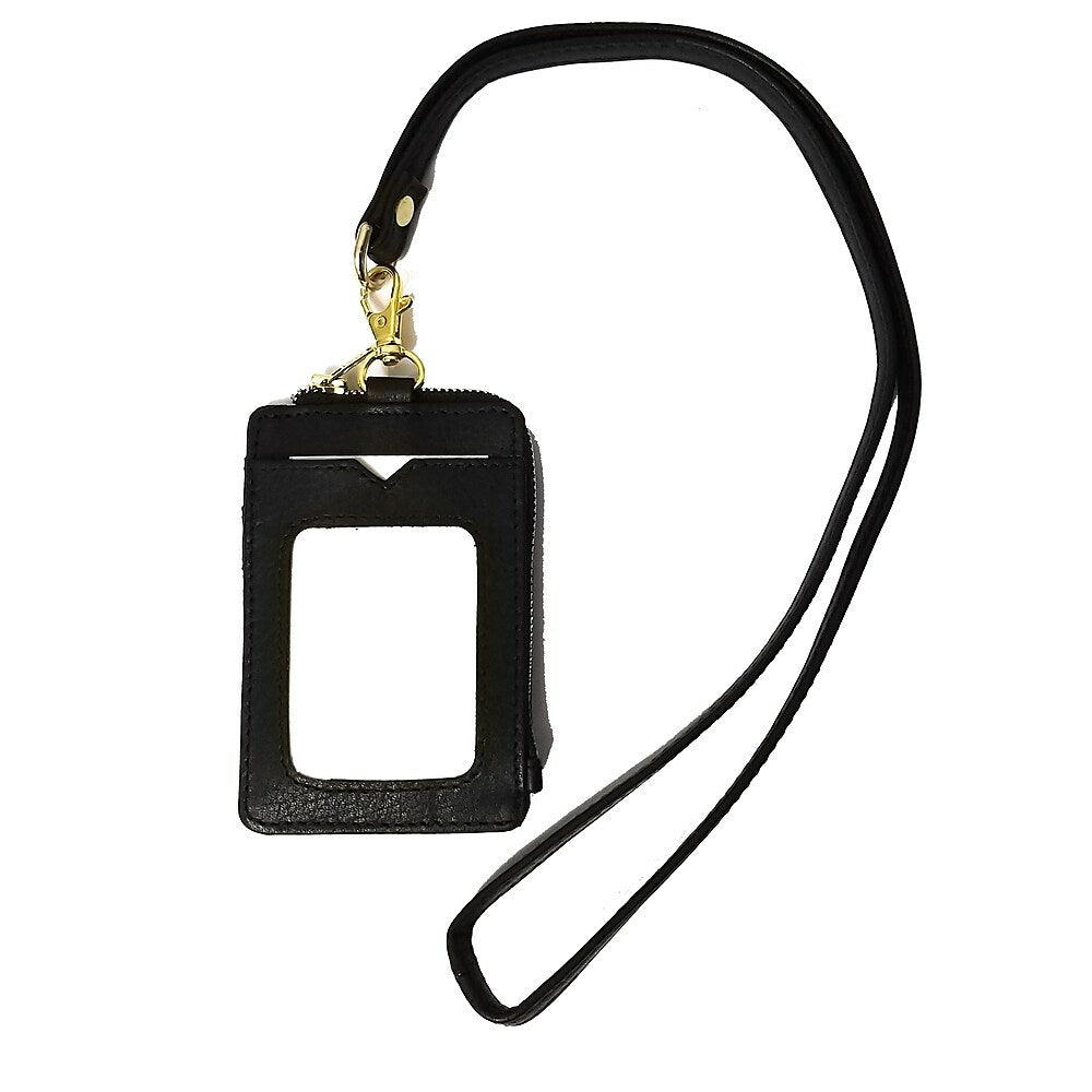 Image of ASHLIN DESIGNER, ENRIQUE, I.D. Holder Lanyard Zippered Cases, Tuscany Leathe Black