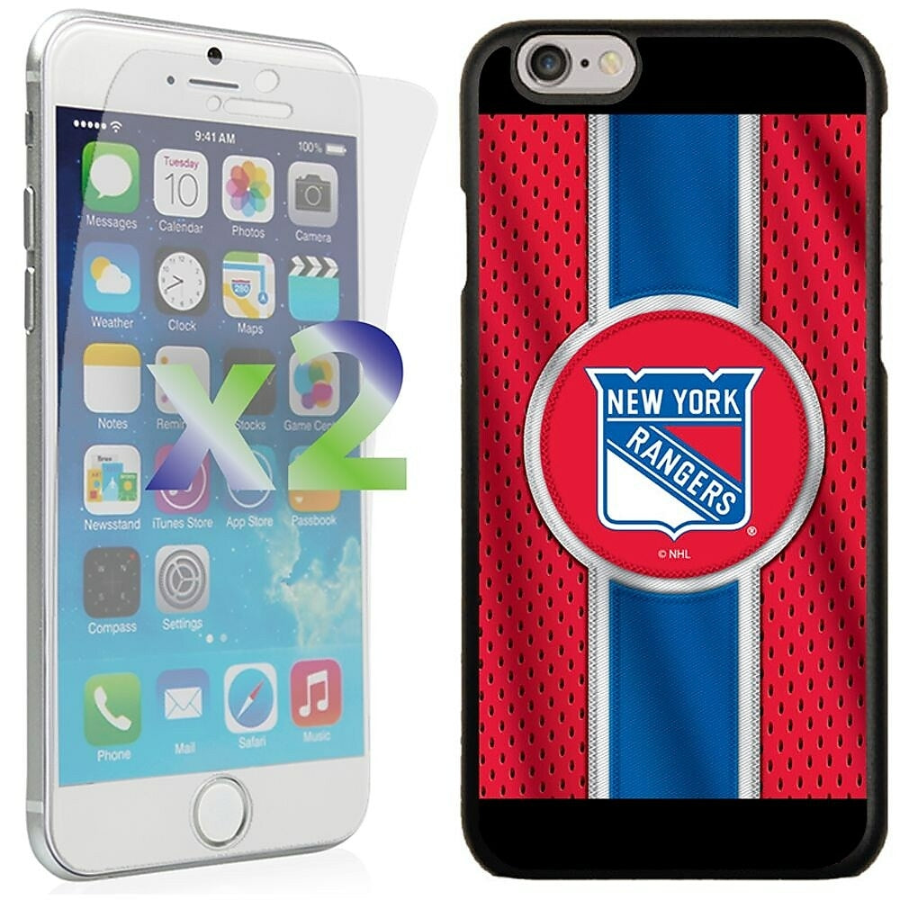 Image of Exian NHL Case and Screen Protector (2 Pack) for iPhone 6 - New York Rangers, Black