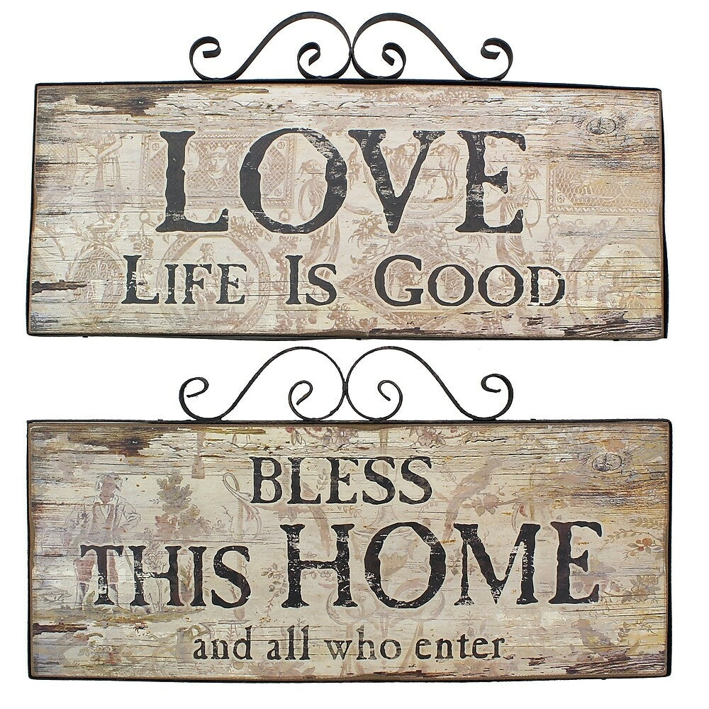 Image of Cathay Importers Rustic Wood Wall Quotes, Love/Bless (EC-24-0083), 2 Pack