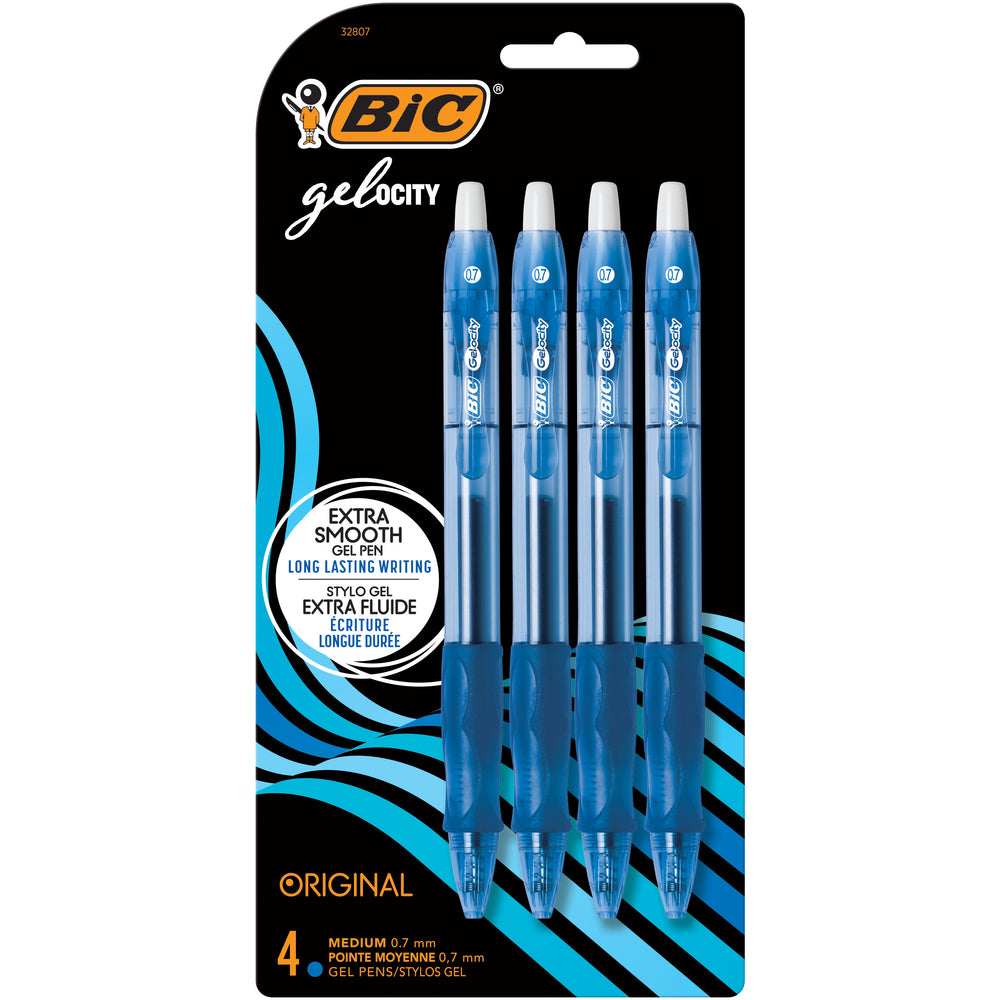 Image of BIC Gelocity Gel Pens - Retractable - 0.7 mm - Blue - 4 Pack