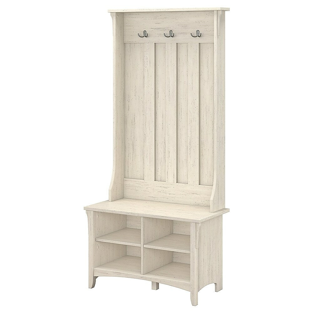 Image of Bush Furniture Salinas Hall Tree with Storage Bench, Antique White (SAL001AW)